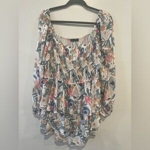 Smocked Tiered Floral Long Sleeve Dress - Multi